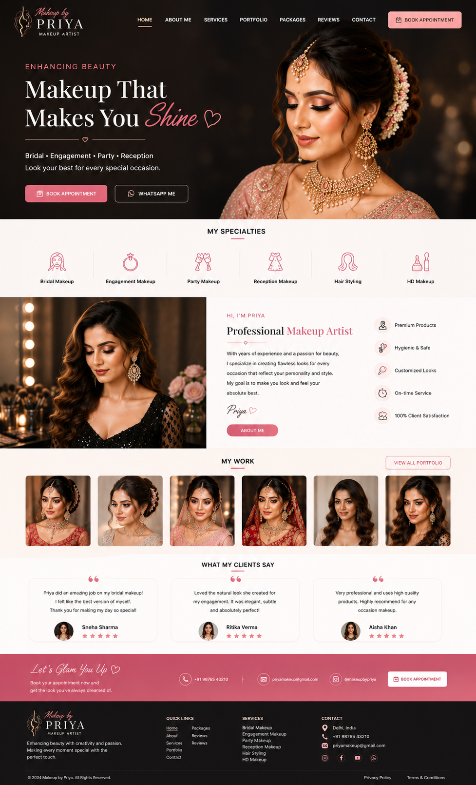 Modern salon website design with online booking and service menu